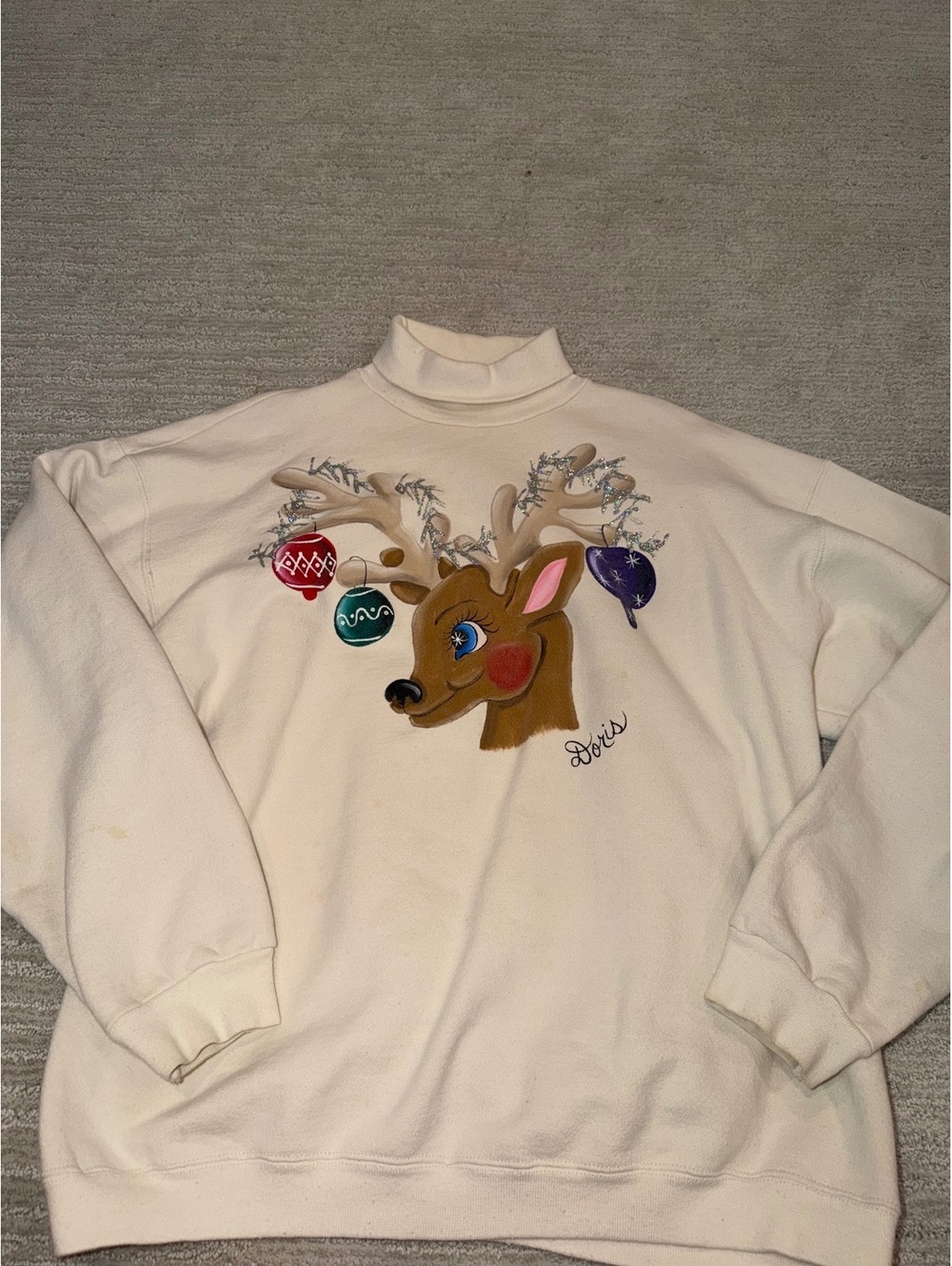Tultex White Mock Neck Christmas Reindeer Sweatshirt